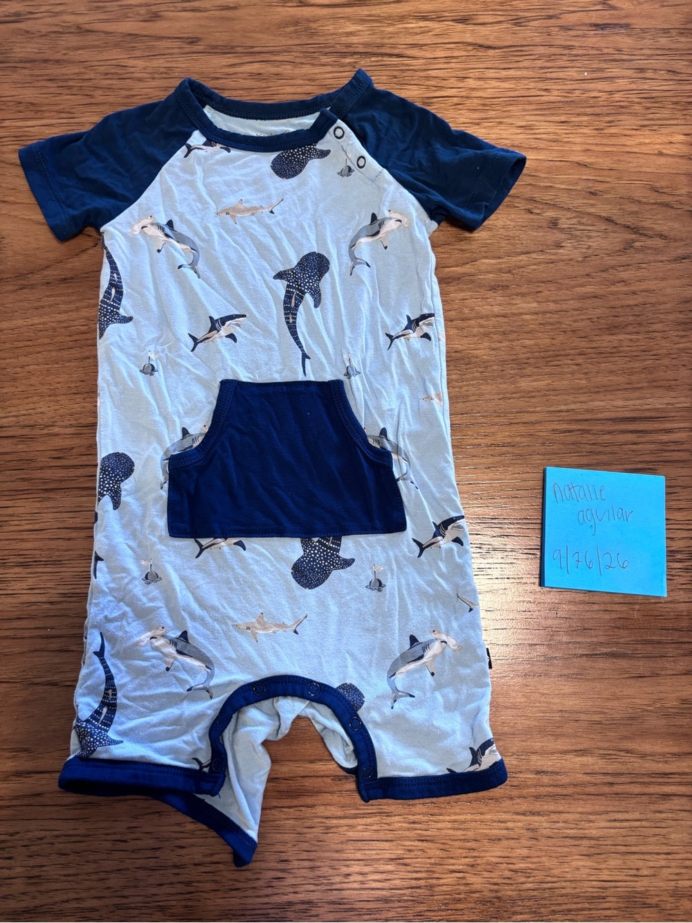 Kyte Baby 3T Blue Shark Short-Sleeve Kids Romper